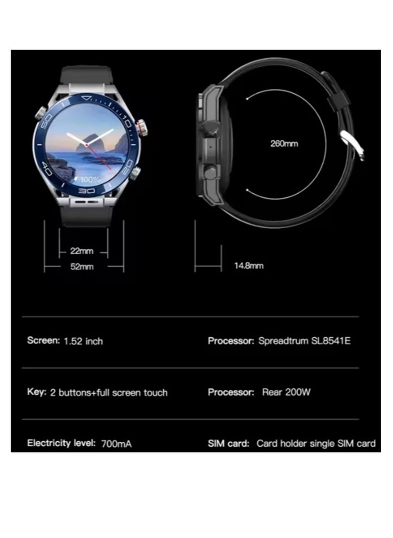 5G Round Model N60 Android Smart watch With Dual Camera, Android OS Pre installed apps, AMOLED Display screen | Sports and fitness Tracker 6Gb Ram 64Gb Rom With SIm Slot (3 strap) - Silver