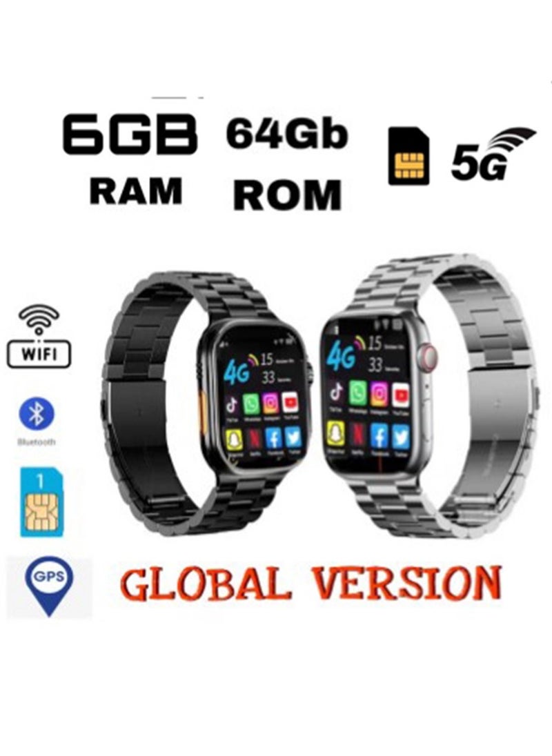 5G Android Smartwatch C94 With Sim and 6Gb Ram 64Gb Rom camera 2 set Strap - Silver