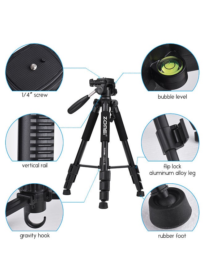 Q111 142cm/56 Inch Lightweight Portable Aluminum Alloy Camera Travel Tripod with Quick Release Plate/ Carry Bag for Canon Nikon Sony DSLR Smartphone