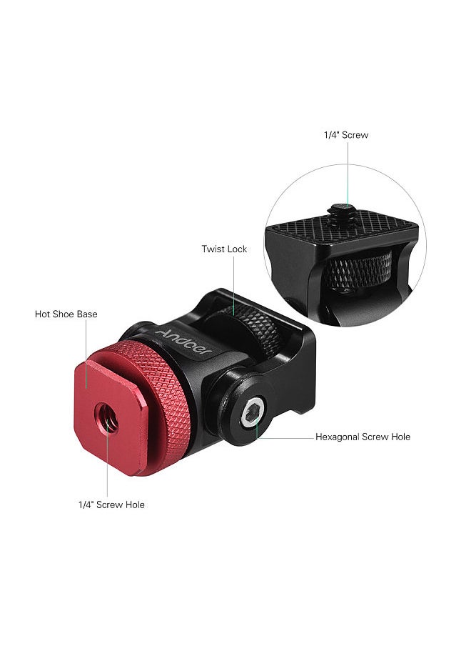 180°Rotary Mini Ball Head Ballhead Hot Flash Shoe Mount Adapter 1/4 Inch Screw with Wrench for DSLR Camera Microphone LED Video Light Monitor Tripod Monopod