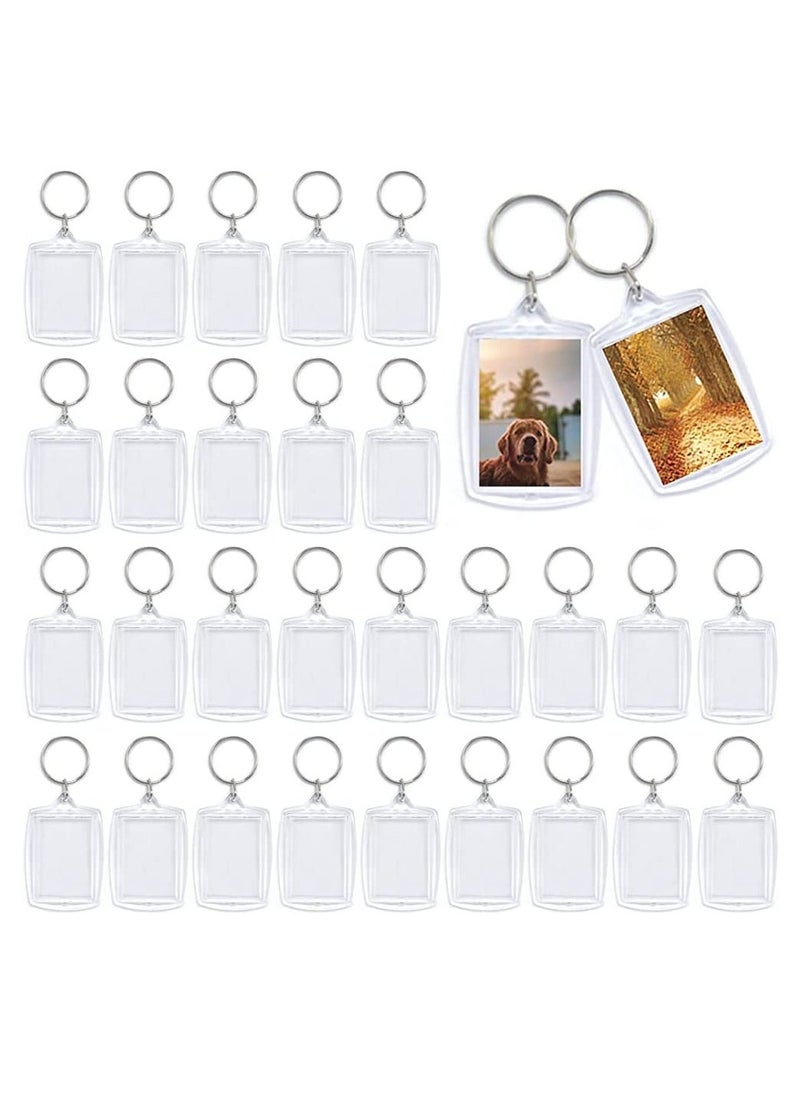 30 PCS Acrylic Photo Frame Keyrings Clear Picture Keychains Acrylic Photo Snap-in Key Chain for Artwork Gifts &Craft(1.57 × 2.17 inch)