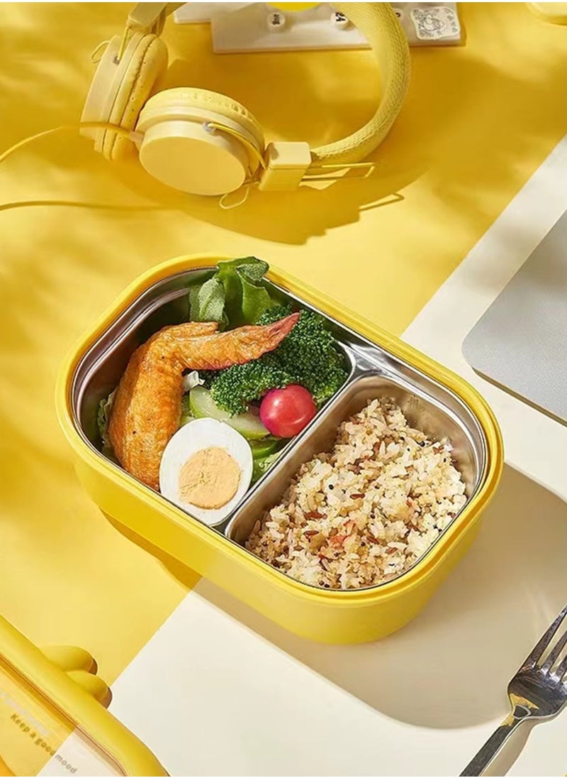 Lunch Box Kids, Bento Box Adult Lunch Box, Lunch Containers for Adults/Kids/Toddler,304 Stainless Steel-2 Compartment Microwave u0026 Dishwasher u0026 Freezer Safe - Yellow