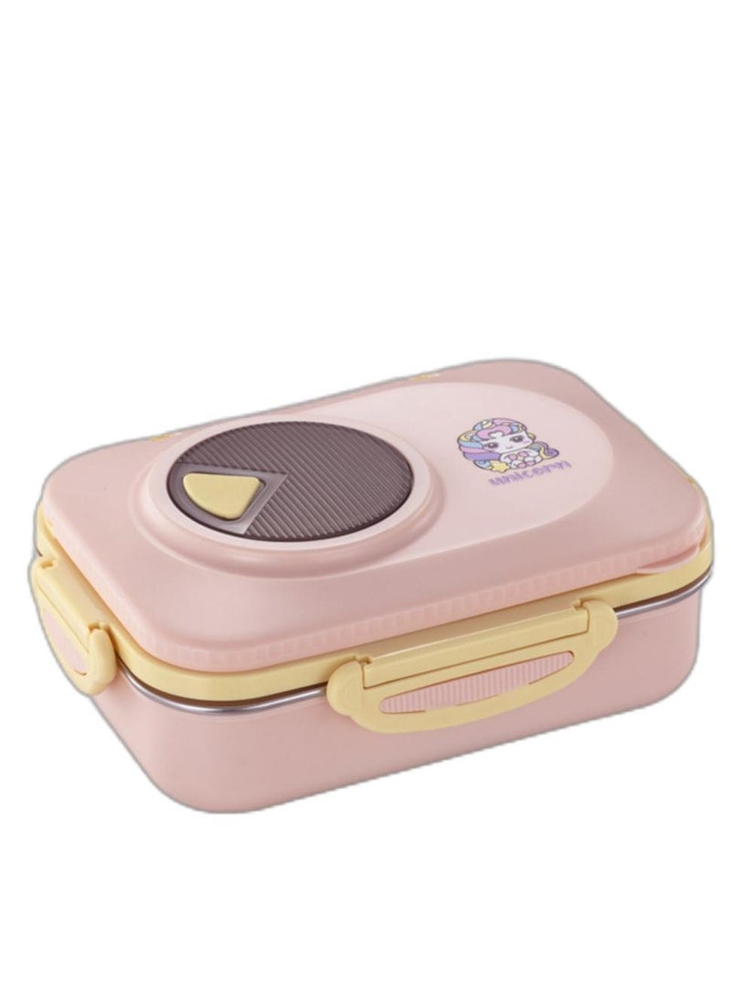 Bento Lunch Box Durable Leakproof Containers With 3 Compartments For Kids Stainless Steel (Pink)