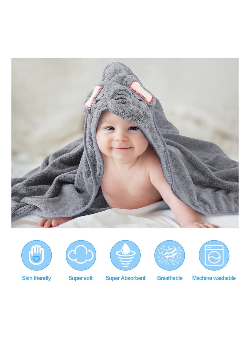 3PCS HoodedA Towel Set for Newborn Boys and Girls, Soft Terry Baby Hooded Bath Wrap Baby Bathing Towel and Washcloths Kit Baby Hooded Bath Wrap Set for Baby Supplies (Elephant, Bear, Deer)