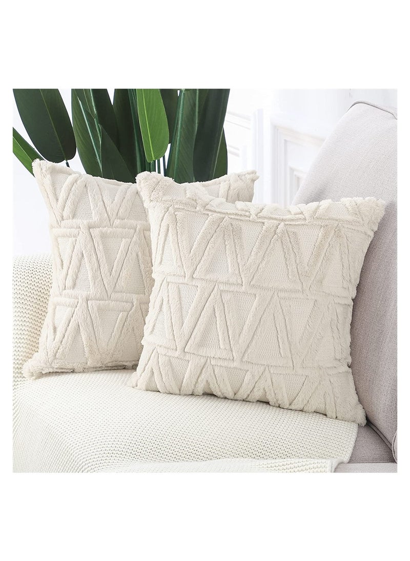 Nordic Style Soft Plush Pillow Covers Set of 2 Cozy Short Wool Velvet Cushion Cases Suitable for Sofa and Bedroom 18x18 Inches Beige