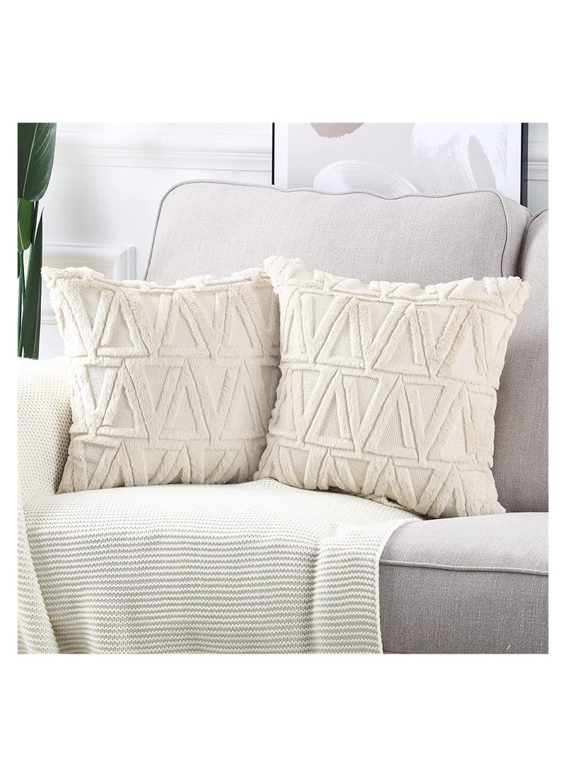 Nordic Style Soft Plush Pillow Covers Set of 2 Cozy Short Wool Velvet Cushion Cases Suitable for Sofa and Bedroom 18x18 Inches Beige