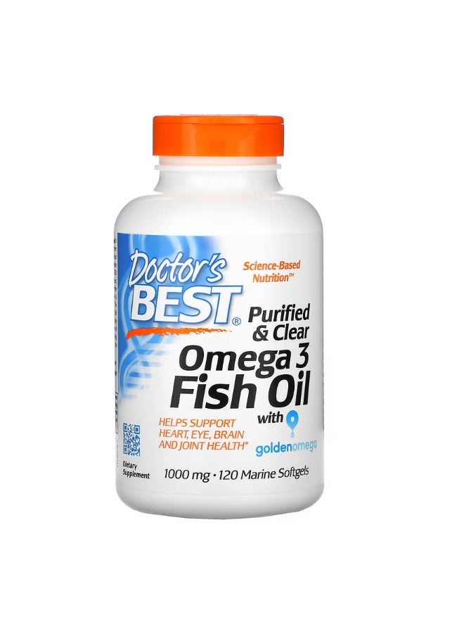 Purified & Clear Omega 3 Fish Oil with Goldenomega 1000 mg 120 Marine Softgels