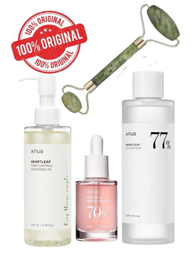 Heartleaf Pore Care and Brightening Skincare Set - Pore Control Cleansing Oil - 77 Soothing Toner - and Peach 70% Niacinamide Serum for Clear - Radiant Skin - Face Scrubber - 480mlml