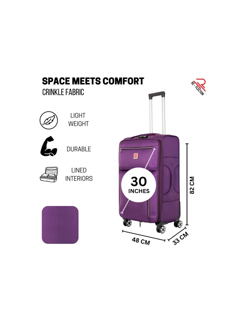 REFLECTION 28 Inch Emerald Carry-on Suitcase Lightweight Vertical Series Travel Soft Luggage Trolley 4X4 with 121L Storage Capacity and 4 Spinner Wheels Purple