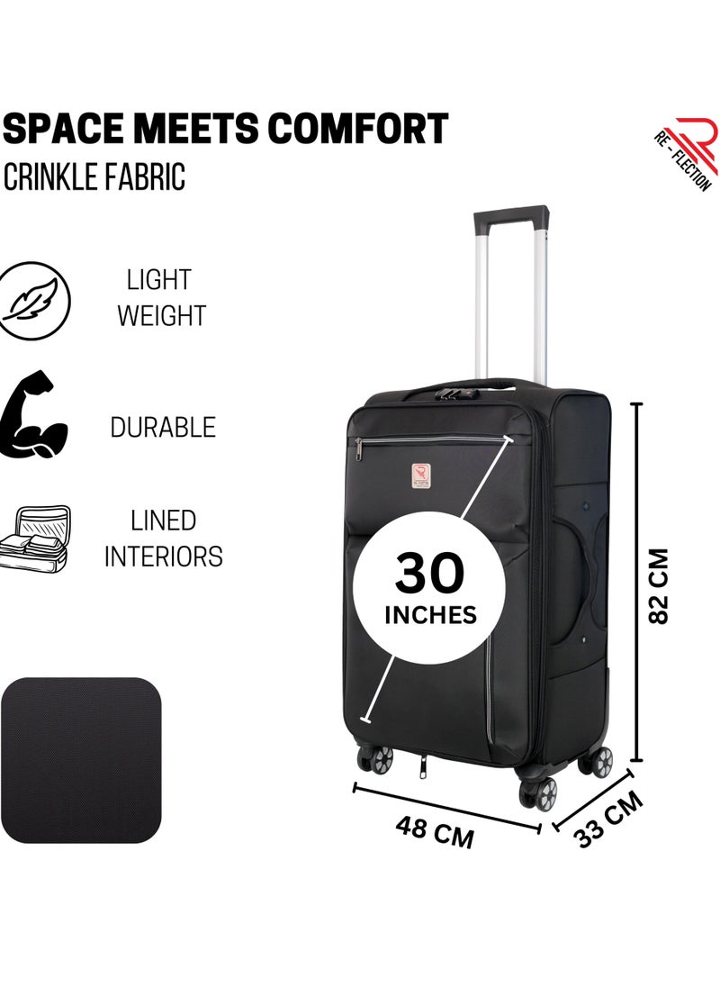 REFLECTION 28 Inch Emerald Carry-on Suitcase Lightweight Vertical Series Travel Soft Luggage Trolley 4X4 with 121L Storage Capacity and 4 Spinner Wheels Black