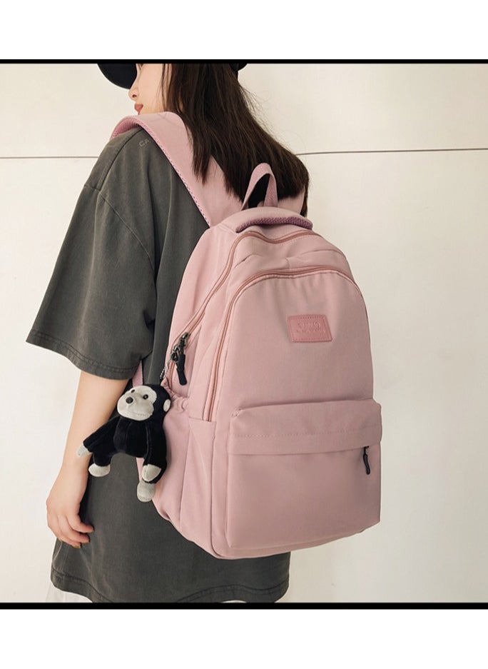Solid color female Korean version Harajuku backpack campus style junior high school and high school student schoolbag women's simple large-capacity backpack,Pink - single package