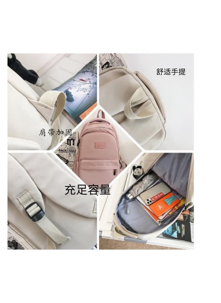 Solid color female Korean version Harajuku backpack campus style junior high school and high school student schoolbag women's simple large-capacity backpack,Pink - single package
