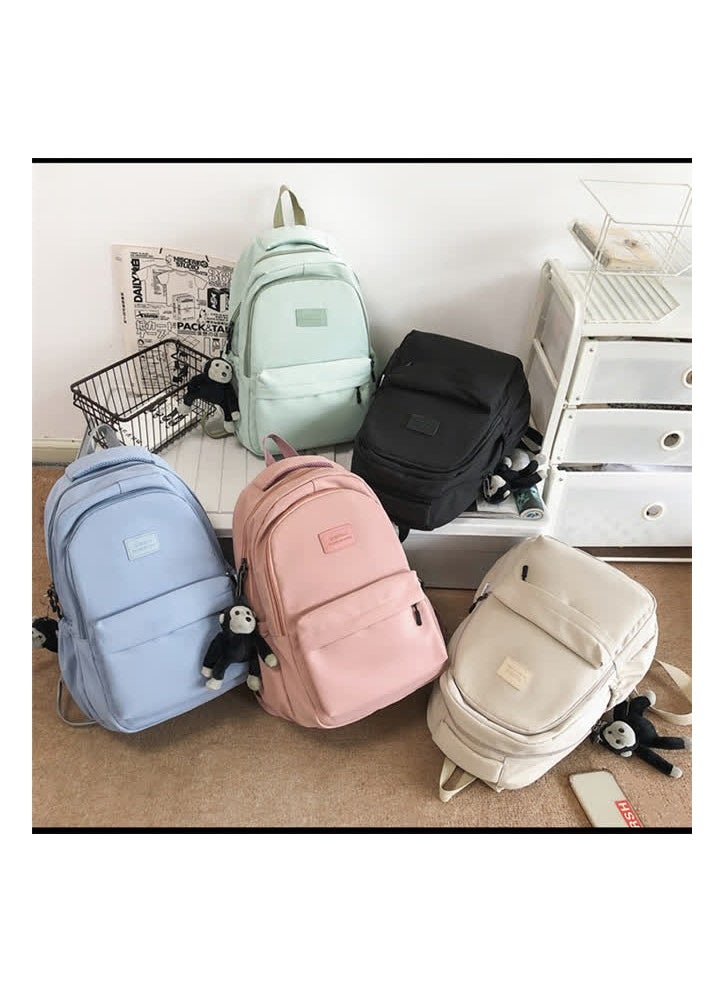 Solid color female Korean version Harajuku backpack campus style junior high school and high school student schoolbag women's simple large-capacity backpack,Pink - single package