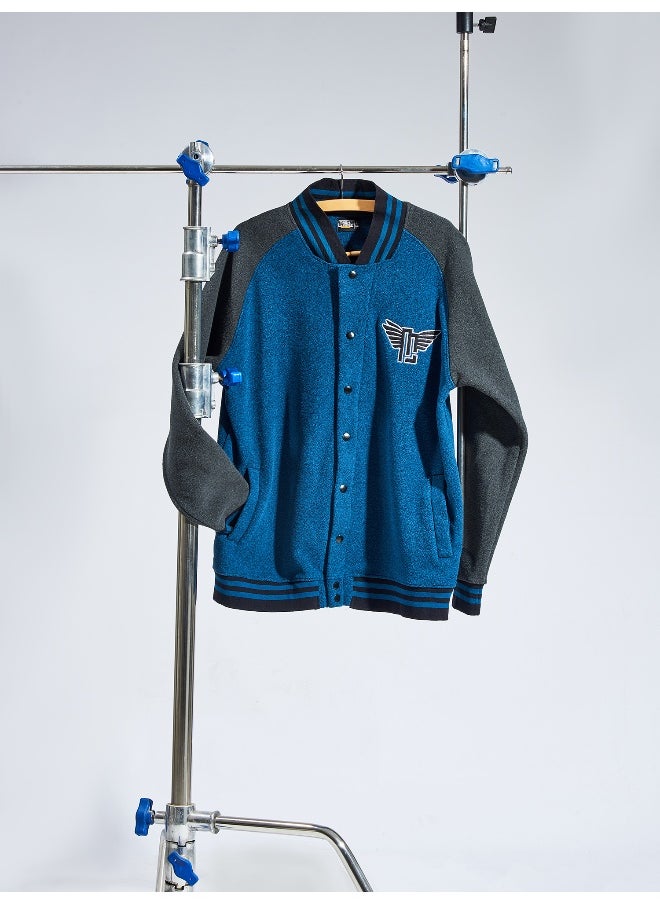 Mens Embroidery Fullsleeve Navy and Grey Loopnet Oversized fit Jacket