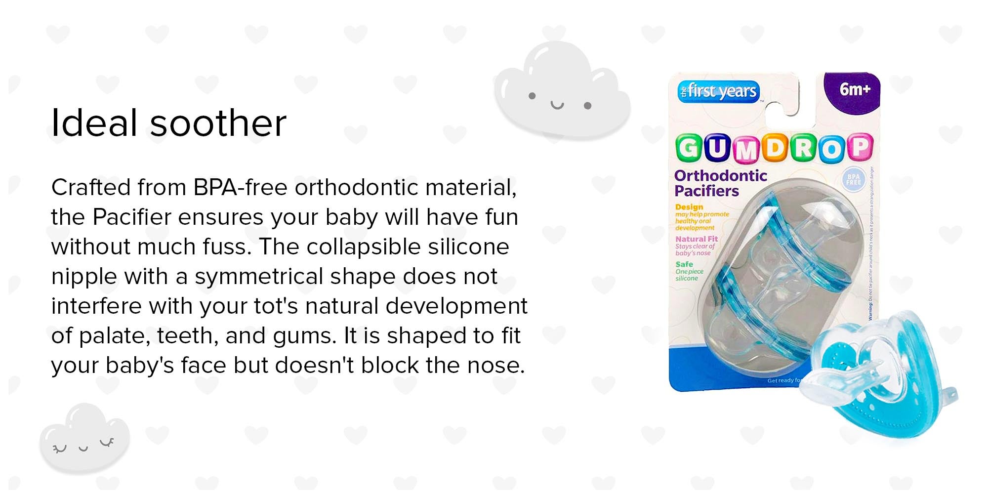 Gumdrop Orthodontic Pacifier, 6-9 Months - Clear/Blue