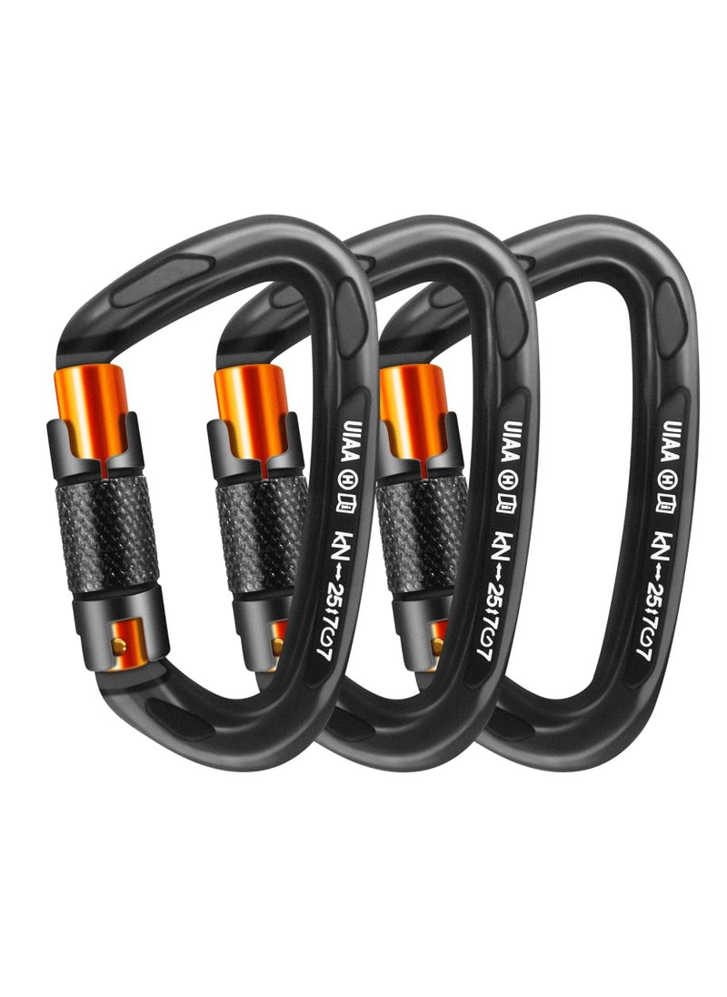 Climbing Carabiner Clips 25kN Auto Locking, Heavy Duty for Rock/Ice Climbing, Rappelling, Rescue, and Swing(3 PCS)