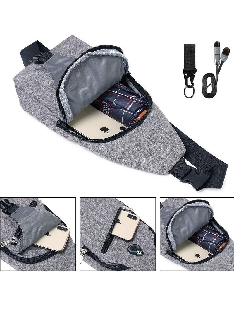 Sling Bag, Chest Bag with USB Charging Port, Men Lightweight Crossbody For Hiking,Cycling, Traveling