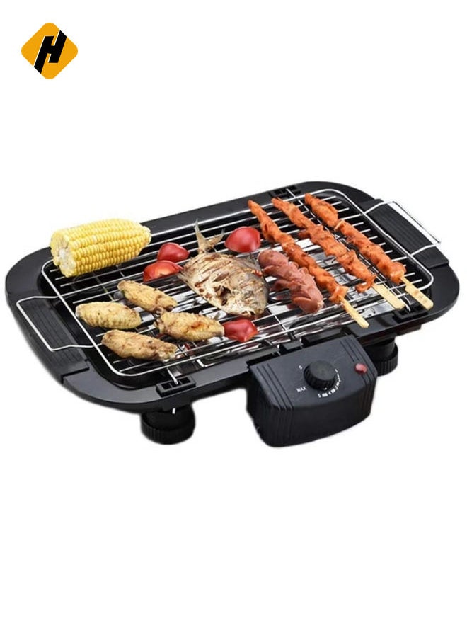 Smokeless Indoor/Outdoor Electric Grill Portable Tabletop Grill Kitchen BBQ Grills Adjustable Temperature Control,Removable Water Filled Drip Tray,2000W,Black（EU Plug）