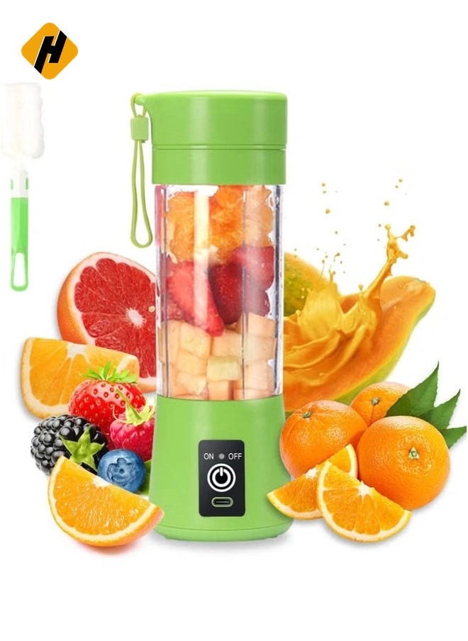 Portable Blender Cup,Electric USB Juicer Blender,Mini Blender Portable Blender For Shakes and Smoothies, Juice,380ml, Six Blades Great for Mixing,Green