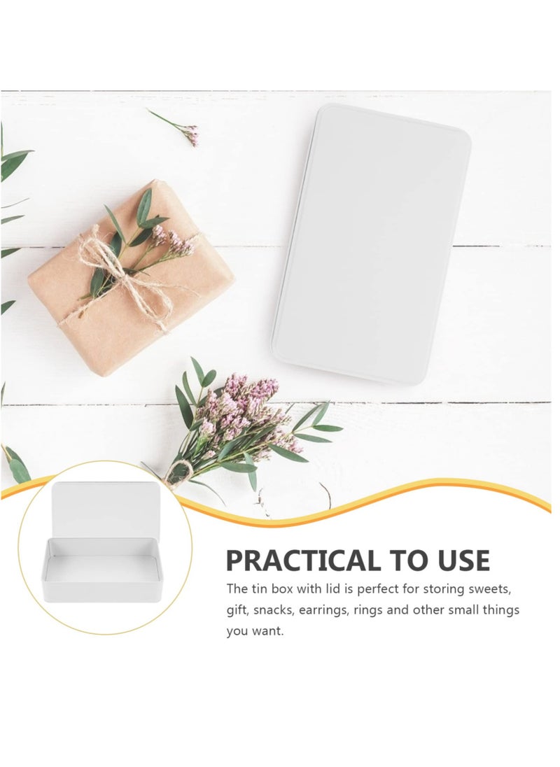 Biscuit Tin White Rectangular Tin Box, 3pcs Metal Empty Tin Containers with Lids Tinplate Candy Cookie Dessert Jewelry Holders for Treats Gifts Small Items Party Favors White Candy Lip Balm
