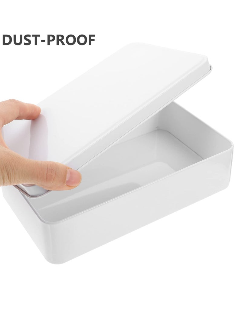 Biscuit Tin White Rectangular Tin Box, 3pcs Metal Empty Tin Containers with Lids Tinplate Candy Cookie Dessert Jewelry Holders for Treats Gifts Small Items Party Favors White Candy Lip Balm