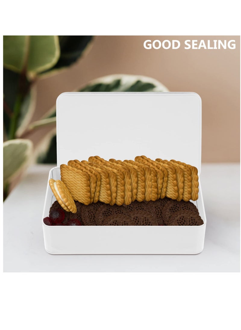 Biscuit Tin White Rectangular Tin Box, 3pcs Metal Empty Tin Containers with Lids Tinplate Candy Cookie Dessert Jewelry Holders for Treats Gifts Small Items Party Favors White Candy Lip Balm