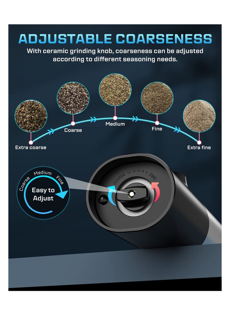 Electric Salt and Pepper Grinder Set, with USB Rechargeable, No Battery Needed, One Handed Operation, Adjustable Coarseness Automatic Electronic Spice Mill Shakers Refillable, White Light