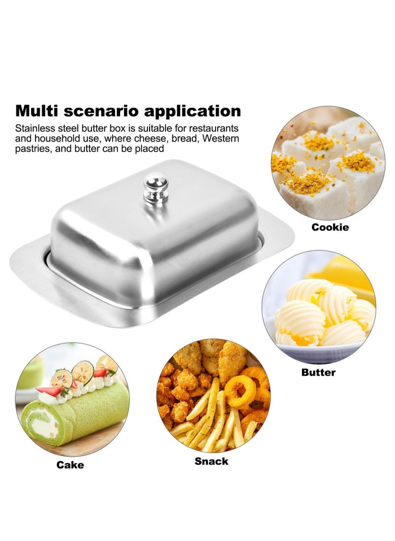 Stainless Steel Butter Dish with Lid, Butter Container, Butter Serving Dish, Reusable Butter Storage Tray for European and East West Coast Butter, Dishwasher Safe, Silver, 19 x 12.5 x 6.7CM