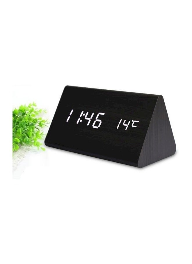 Led Wood Grain Alarm Clock With Temperature Display