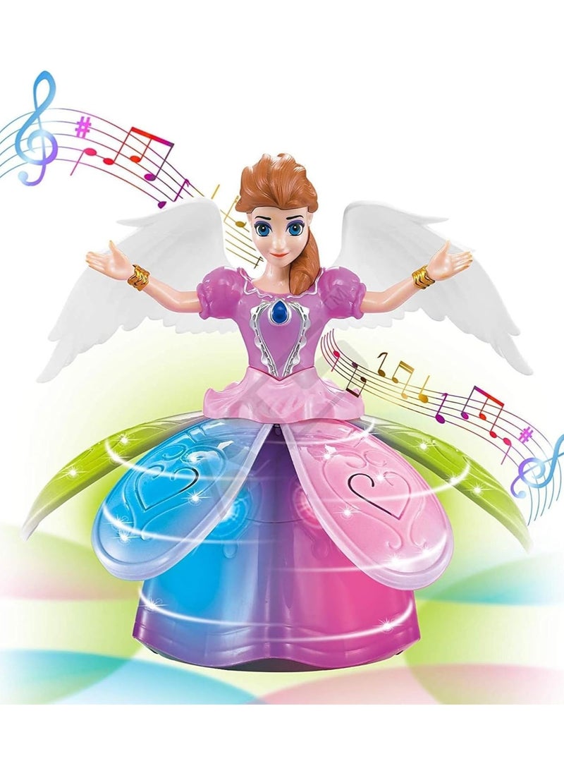 Fairy Princess Dolls Toys Dancing Rotating Singing Musical Toy for Girls Battery Operated Bump-N-Go with Colourful LED Lights