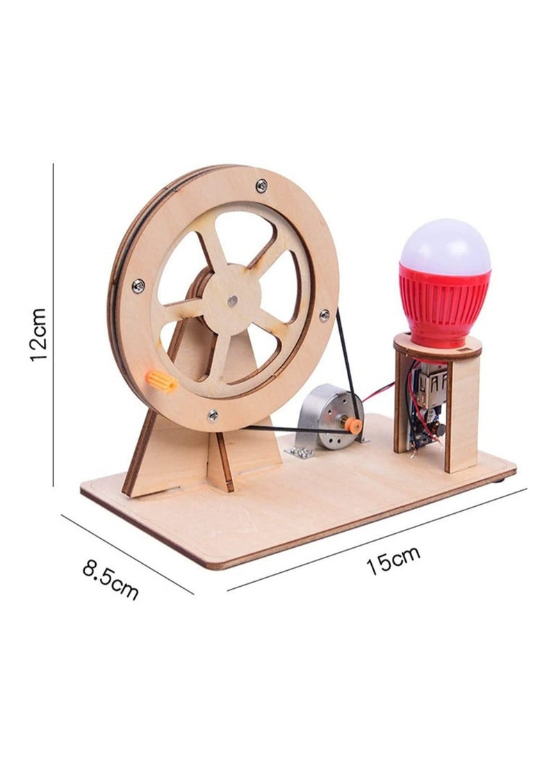 Wooden Hand Cranked Generator, Science Kit Manual Generator Toy, Physics Experiment Puzzle Light Bulb, Science Experiments for Kids Age 6-14