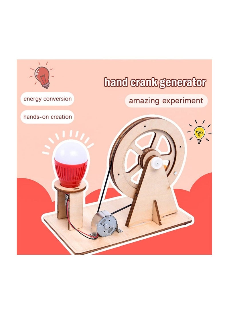 Wooden Hand Cranked Generator, Science Kit Manual Generator Toy, Physics Experiment Puzzle Light Bulb, Science Experiments for Kids Age 6-14