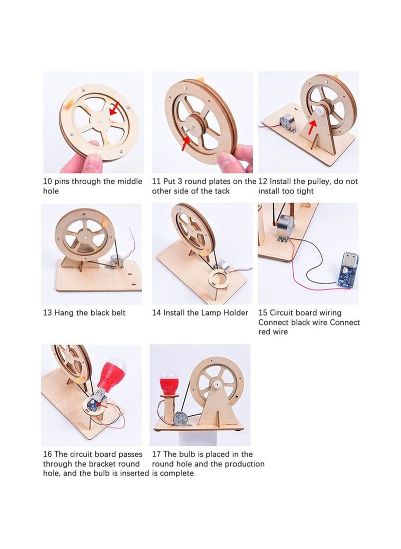 Wooden Hand Cranked Generator, Science Kit Manual Generator Toy, Physics Experiment Puzzle Light Bulb, Science Experiments for Kids Age 6-14