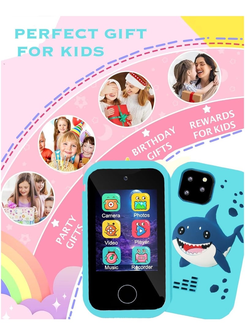 Kids Smart Phone Toys for Boys Ages 3~7 with Dual Camera Touchscreen Toddler Phone Toys with Learning Games MP3 Music Player for Birthday Gifts for 3 4 5 6 7 Years Old, 32GB SD Card (Blue)