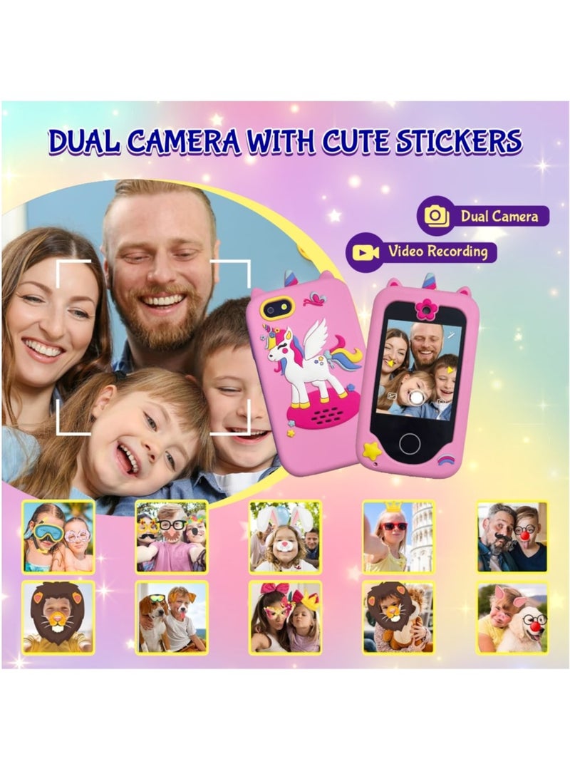 Kids Smart Phone Toys for Girls Ages 3-8 Toddler Play Travel Toys with Dual Camera Educational Learning Games Puzzles MP3 Music Player Birthday Gifts for Kids Girls 3 4 5 6 7 8 Year Old