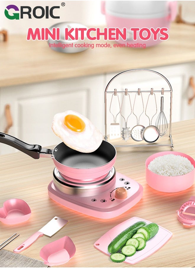 24PCS Kid Cooking Set,Montessori Kitchen Tools,Utensils includes Stove Burner Aprons Cooking Tool for Real Food Making,Play Food Set for Kids Kitchen,Play Kitchen Appliances(Pink)