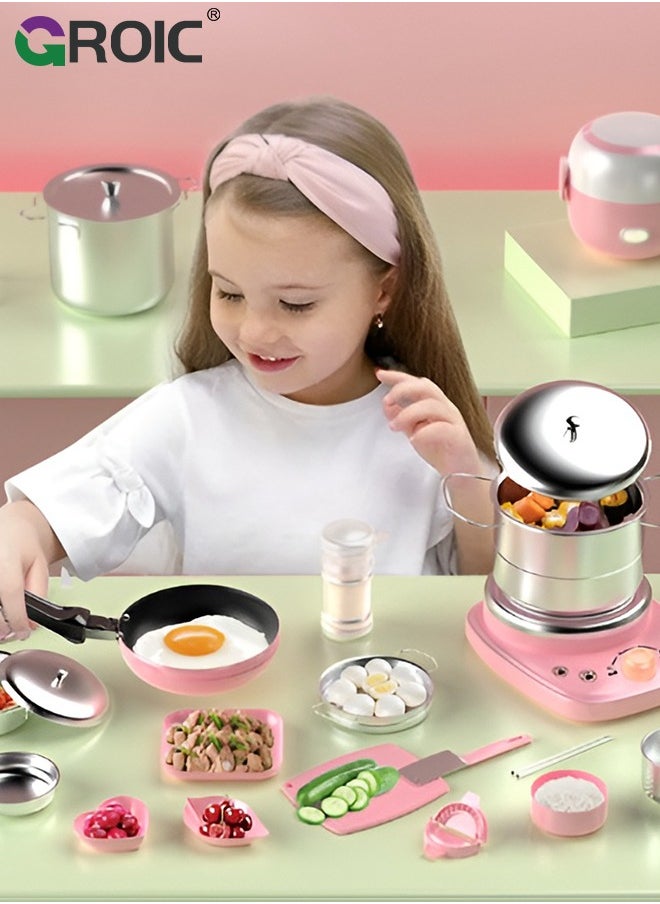 24PCS Kid Cooking Set,Montessori Kitchen Tools,Utensils includes Stove Burner Aprons Cooking Tool for Real Food Making,Play Food Set for Kids Kitchen,Play Kitchen Appliances(Pink)