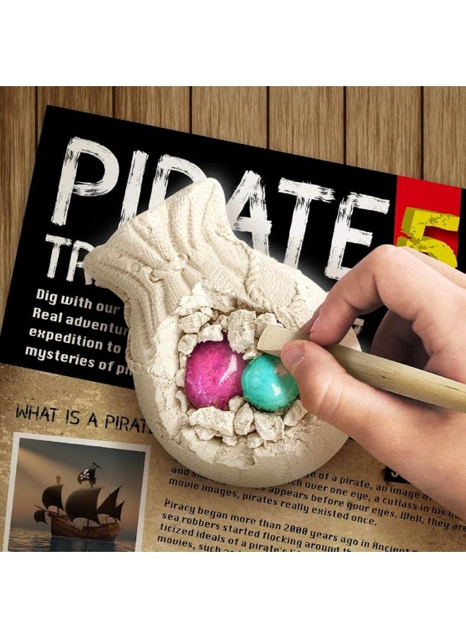 XXTOYS Pirate Treasures Dig Kit Break Into 5 Bricks Treasure Excavation Kits Pirate Toys Gems Dig Kits Interactive Excavating Toys Great Birthday Gift Party Supplies Archeology Educational STEM Kits