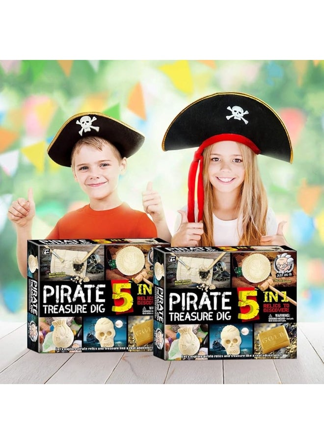 XXTOYS Pirate Treasures Dig Kit Break Into 5 Bricks Treasure Excavation Kits Pirate Toys Gems Dig Kits Interactive Excavating Toys Great Birthday Gift Party Supplies Archeology Educational STEM Kits