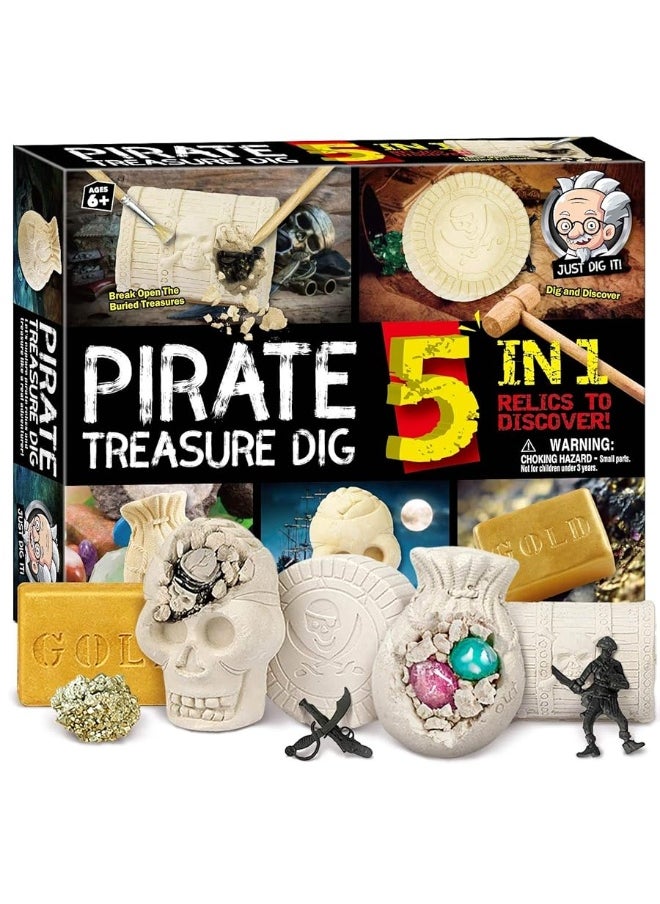 XXTOYS Pirate Treasures Dig Kit Break Into 5 Bricks Treasure Excavation Kits Pirate Toys Gems Dig Kits Interactive Excavating Toys Great Birthday Gift Party Supplies Archeology Educational STEM Kits