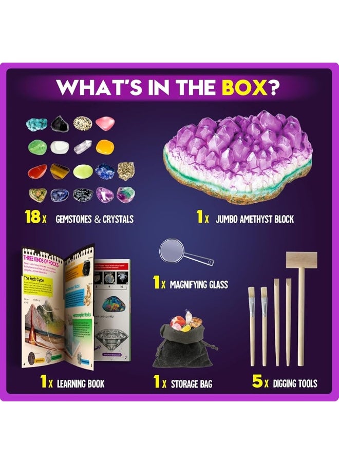 XXTOYS Gemstone Dig Kit - Dig Up 18 Real Gemstones and Crystals - Science Kits for Kids, STEM Toys for Age 6-8, Great Educational Geology Gifts for Boys & Girls Ages 5-7