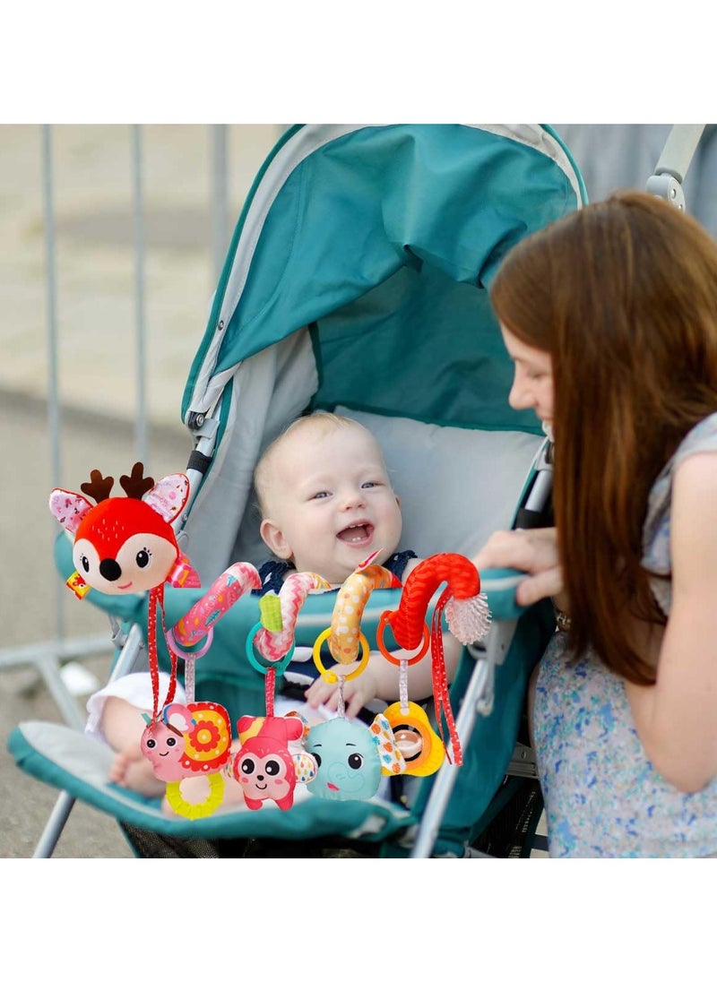 Stroller Toys Car Seat Toys for Babies Infants 0 to 6 Months Activity Spiral Plush Toys Hanging Toys Gift for Baby Boys and Girls 0 3 6 12 Months Newborn Sensory Toys with Rattles Squeaker Music Red