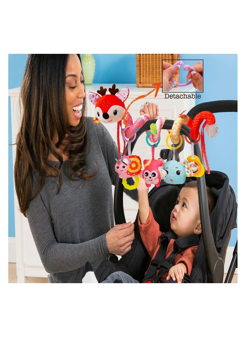 Stroller Toys Car Seat Toys for Babies Infants 0 to 6 Months Activity Spiral Plush Toys Hanging Toys Gift for Baby Boys and Girls 0 3 6 12 Months Newborn Sensory Toys with Rattles Squeaker Music Red