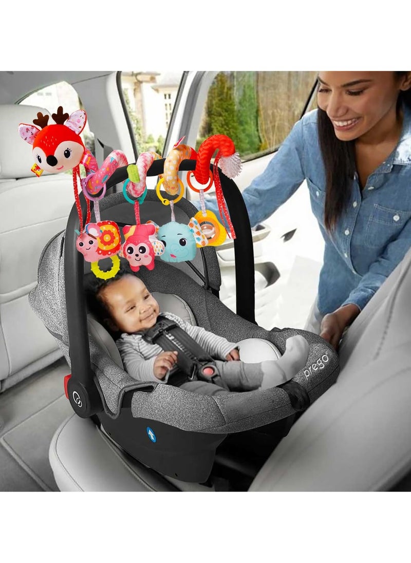 Stroller Toys Car Seat Toys for Babies Infants 0 to 6 Months Activity Spiral Plush Toys Hanging Toys Gift for Baby Boys and Girls 0 3 6 12 Months Newborn Sensory Toys with Rattles Squeaker Music Red