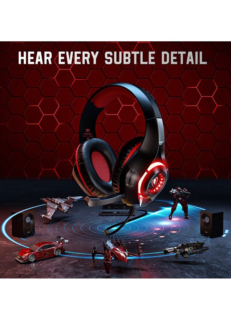 Gaming Headset for Xbox One, Switch, and PC - Noise-Canceling Microphone, Deep Bass Stereo Sound (Black and Red)