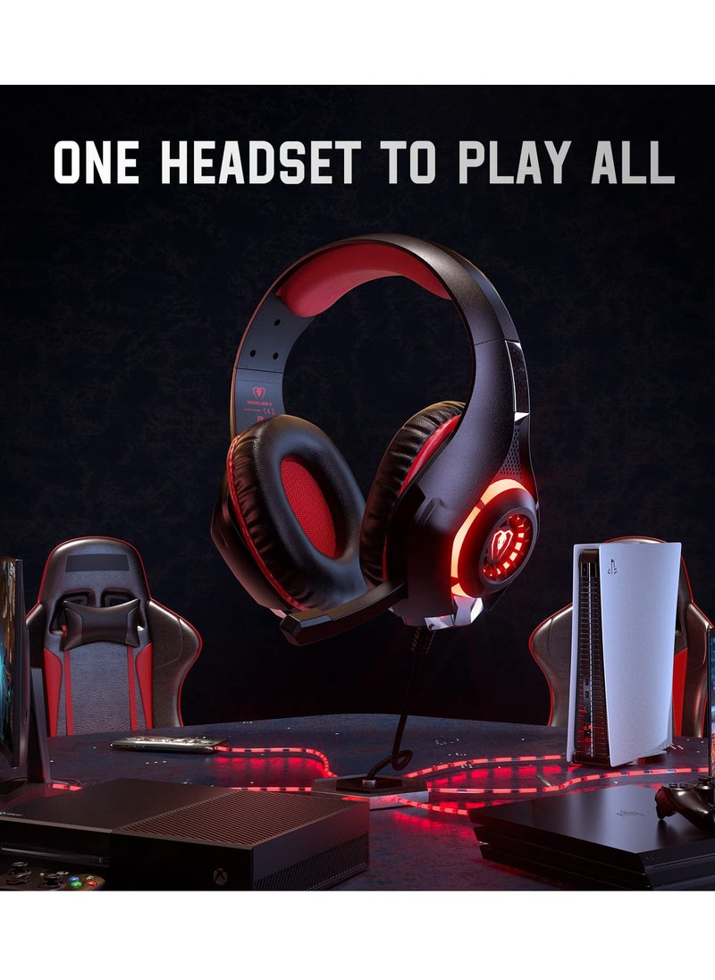 Gaming Headset for Xbox One, Switch, and PC - Noise-Canceling Microphone, Deep Bass Stereo Sound (Black and Red)