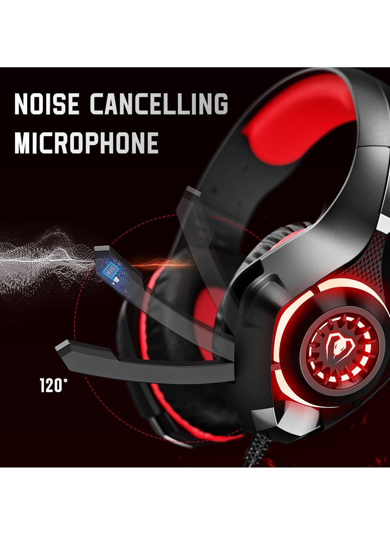 Gaming Headset for Xbox One, Switch, and PC - Noise-Canceling Microphone, Deep Bass Stereo Sound (Black and Red)