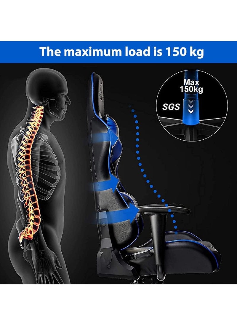 SBF Ergonomic High Back PU Leather Office Chair | Reclining Backrest up to 180° | Gaming Chair with Adjustable Height, Headrest, and Lumbar Support, Blue Black