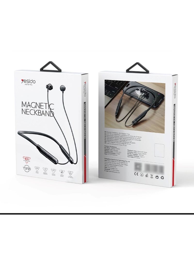 Wireless In-ear Magnetic Bluetooth Neckband Earphones, Sports Headphones, For Sports Running  Yoga Gym Office, Black