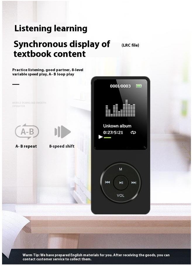 Portable MP3 Music Player H310-B Black-16GB with Speaker Earphone Portable HiFi Lossless Sound MP3 Mini Music Player Voice Recorder E-Book HD Screen